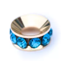 Metal bead gold, rhinestone blue