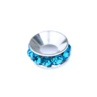 Metal bead Silver, rhinestone Aquamarine 3 mm