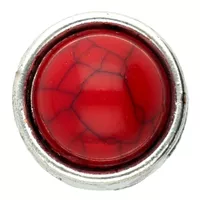 Slider Bead Round Stone - Silver / Red