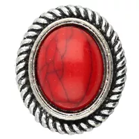 Slider Bead Oval Stone - Silver / Red