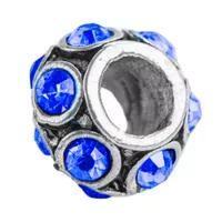 Metal Bead Silver - Rhinestones Blue