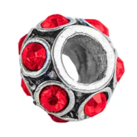 Metal Bead Silver - Rhinestones Red