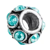 Metal Bead Silver - Rhinestones Turquoise