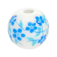 Light Blue Round Porcelain Flower Bead - 8 x 8 mm, 1,5 mm