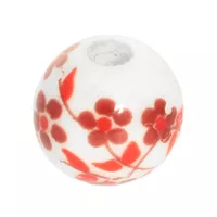 Red Round Porcelain Flower Bead - 8 x 8 mm, 1,5 mm